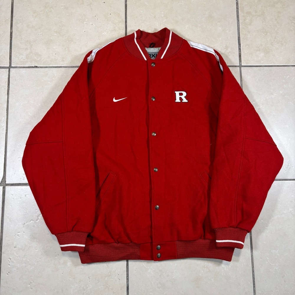 Nike Team Rutgers Scarlet Knights Varsity Jacket Red Wool Snap Front Mens 2XL